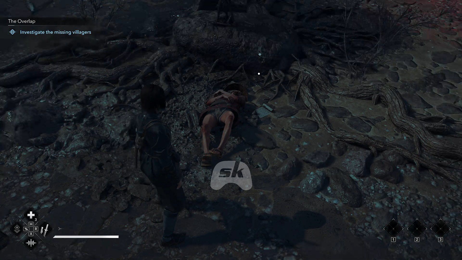 Examine the villager's deceased body (Image via Sportskeeda Gaming // Ubisoft)